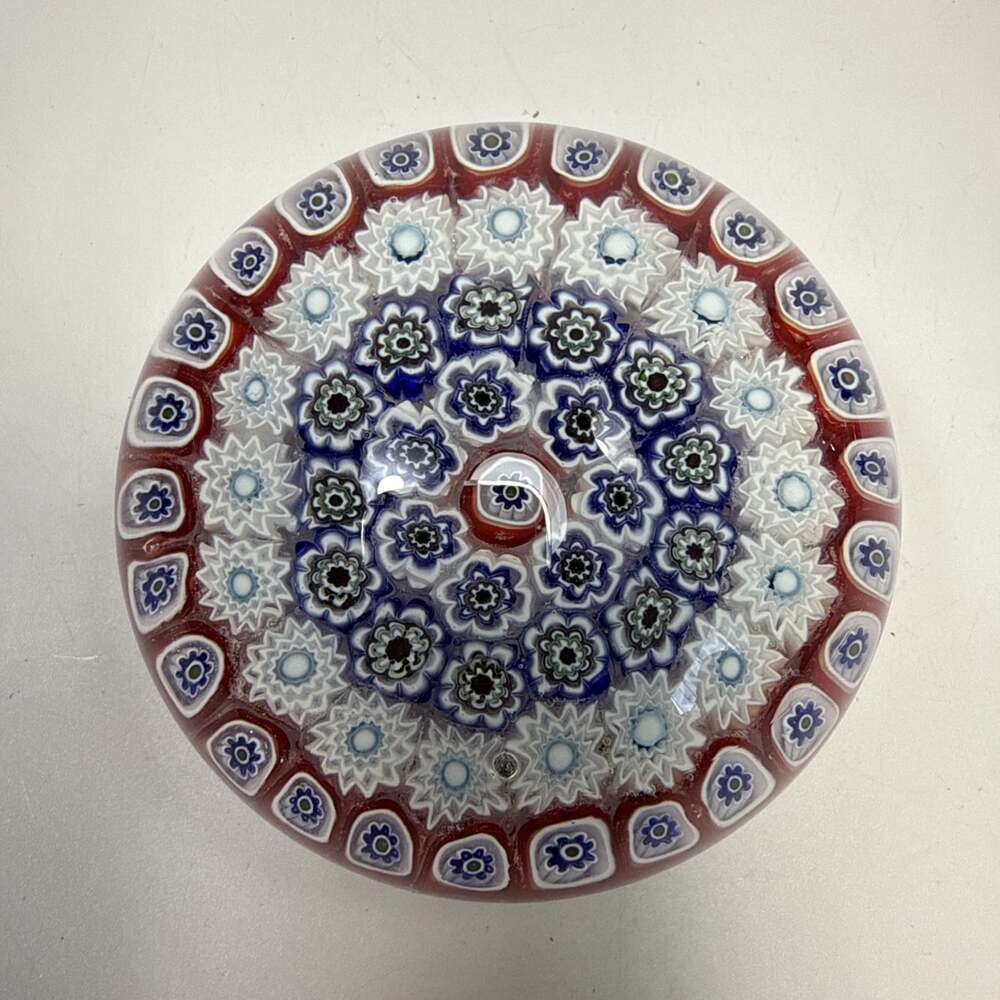 Vtg Murano Glass Italy Millefiori Star Flowers Art Italian Glass Paperweight